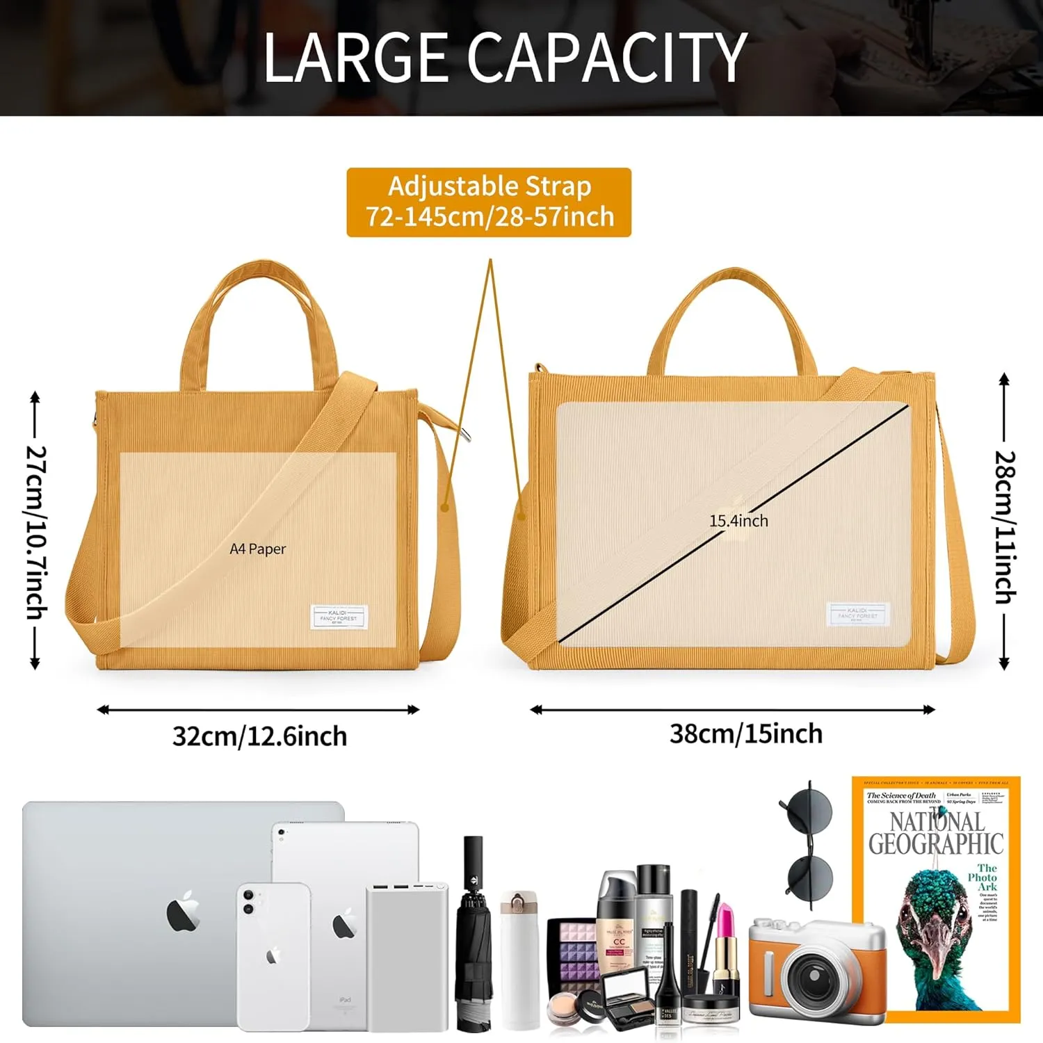 KALIDI Tote Bag for Women Corduroy Crossbody Bag Casual Zipper Tote Fashion Shoulder Handbag Hobo bag with Pockets