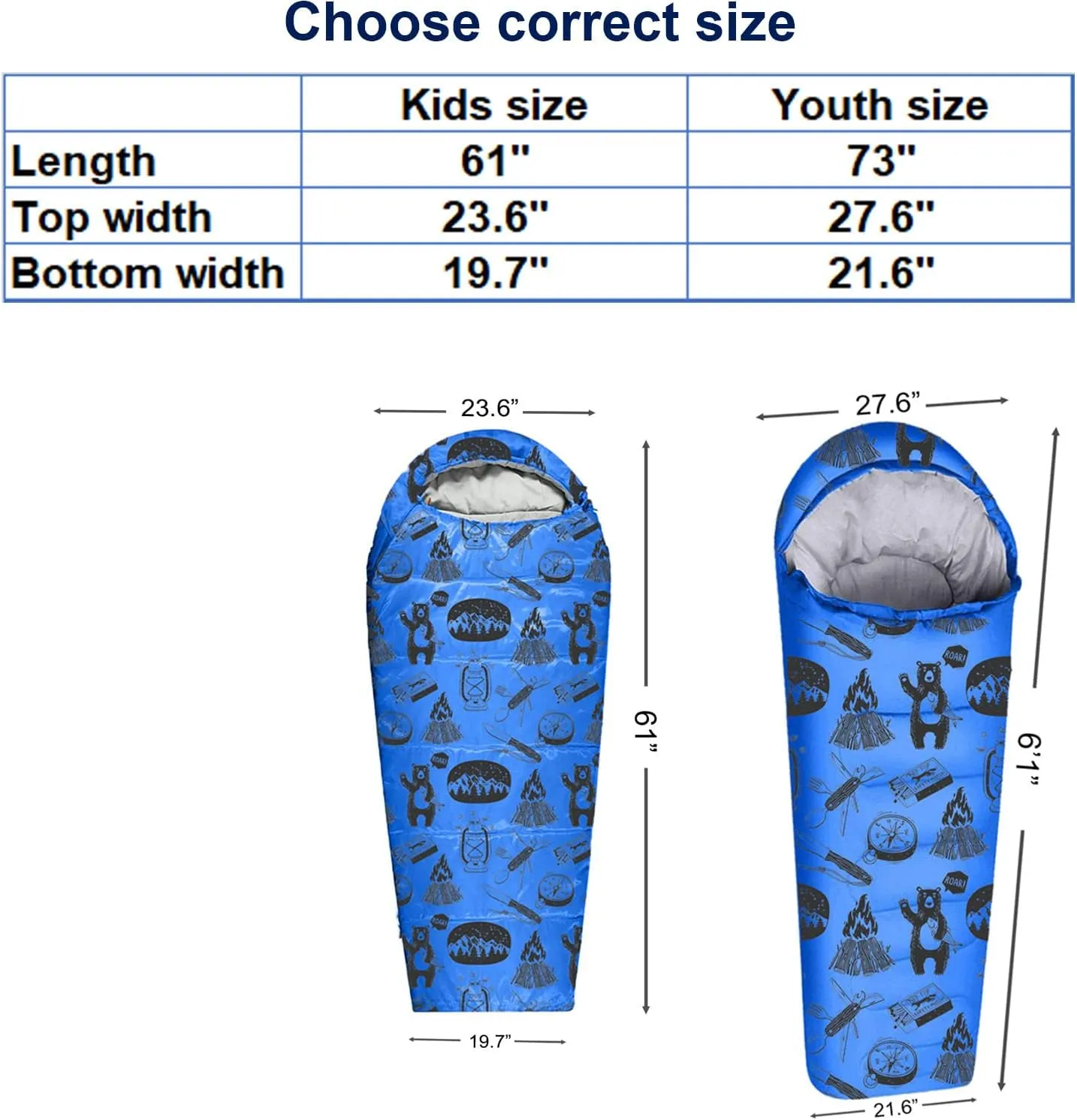 KidzAdventure Mummy Style 32  59F Kids Sleeping Bag with Pillow Sleeve, 4 Season, Lightweight and Backpacking Style, Ideal for Camping, Sleepover, Boys, Girls, Youth and Toddlers