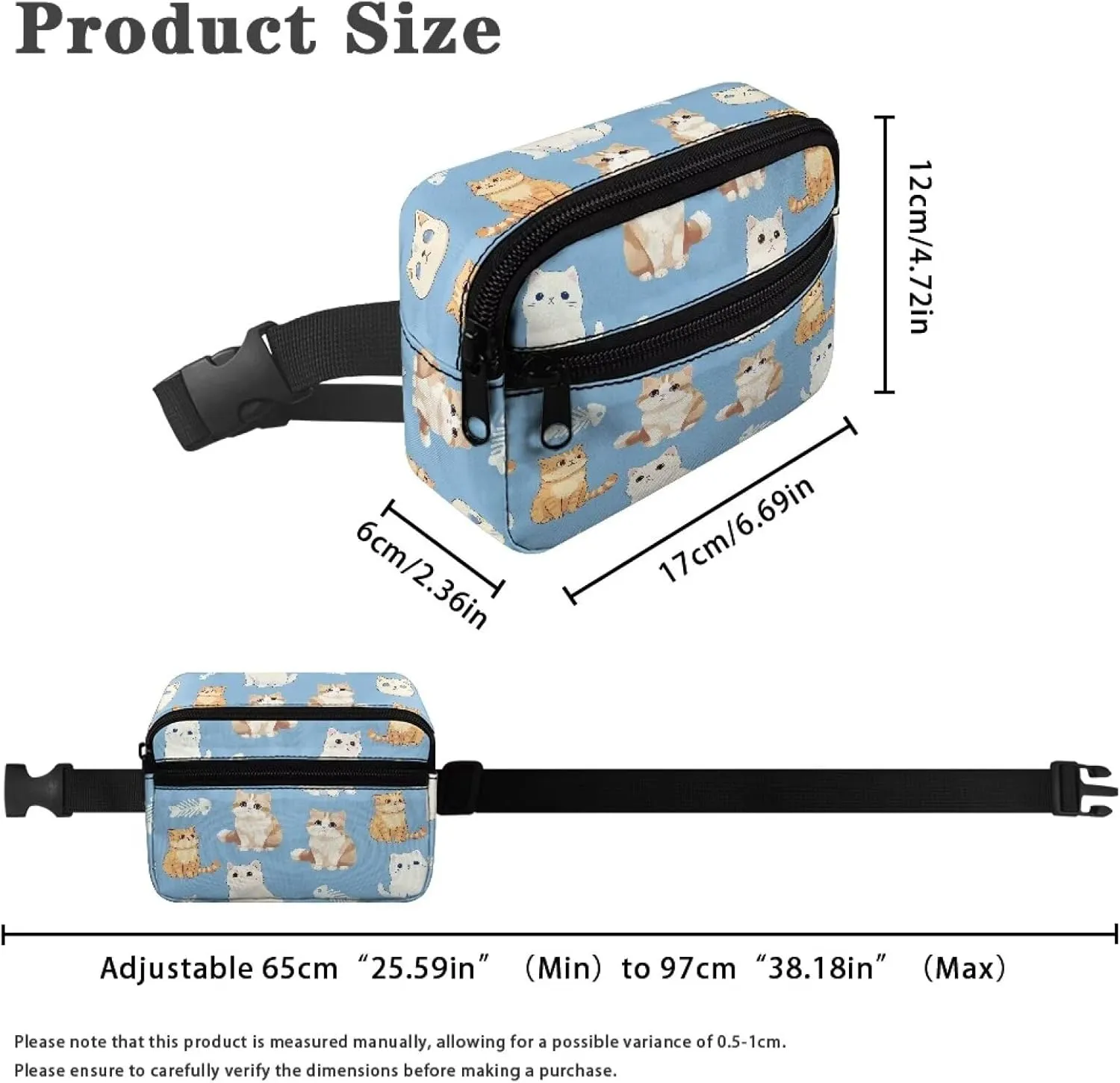 Kuiaobaty Waist Bag for Kids, Cute Cats Blue Fanny Pack for Little Girls Fashion Children's Bum Bag Lightweight Chest Bag for Travel