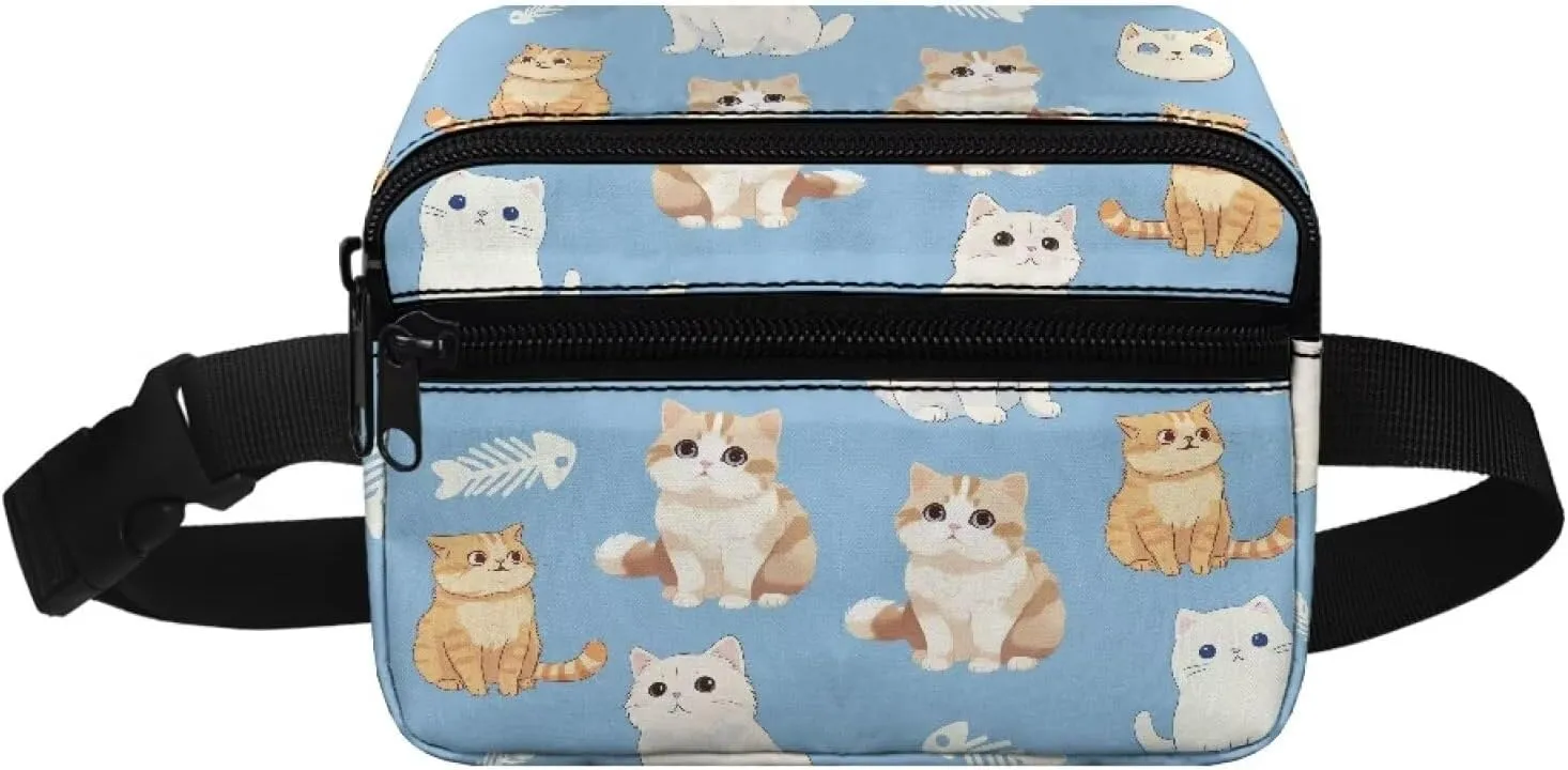 Kuiaobaty Waist Bag for Kids, Cute Cats Blue Fanny Pack for Little Girls Fashion Children's Bum Bag Lightweight Chest Bag for Travel