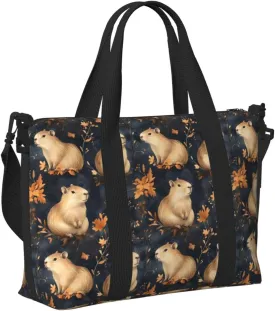 Laptop Tote Bag for Women Work - Maple Leaf Capybara Print Overnight Weekender Bags for Women Travel, Gym Duffle Bag for Men, Personal Item Crossbody Travel Bags for Men Carry On