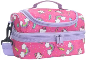 Lunch Bag Box for Girls, Kasqo Insulated Cooler Bag Kids Lunch Tote with Dual Compartments, Pink Kitty