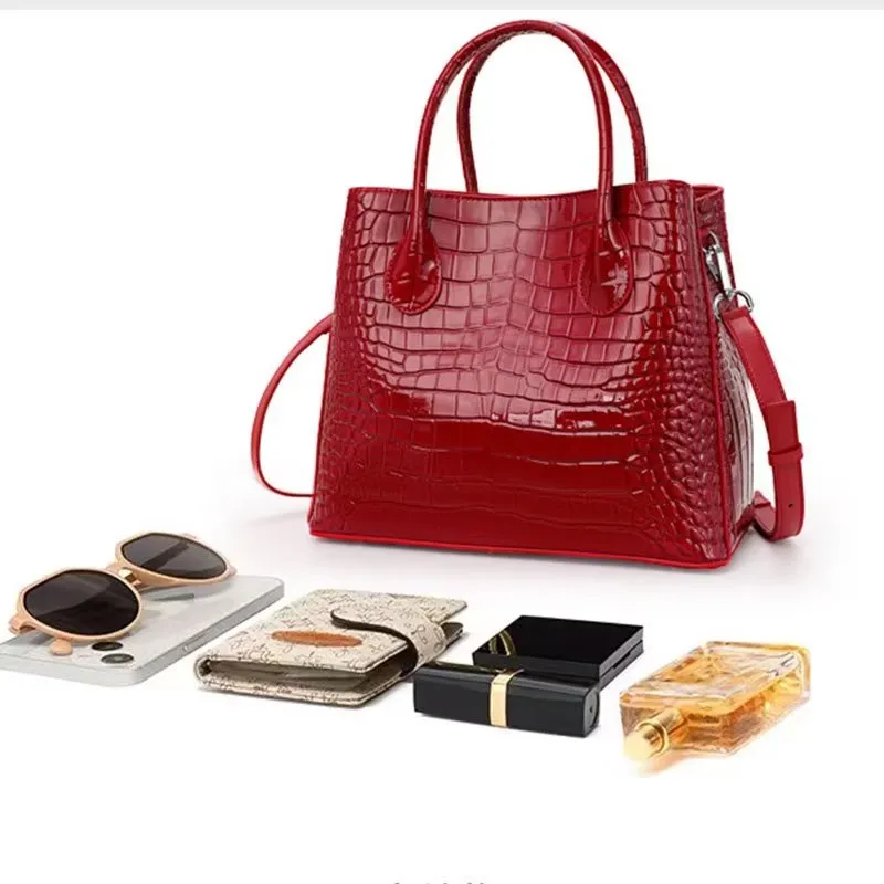 Luxury Alligator Cow Leather Zipper Handbag