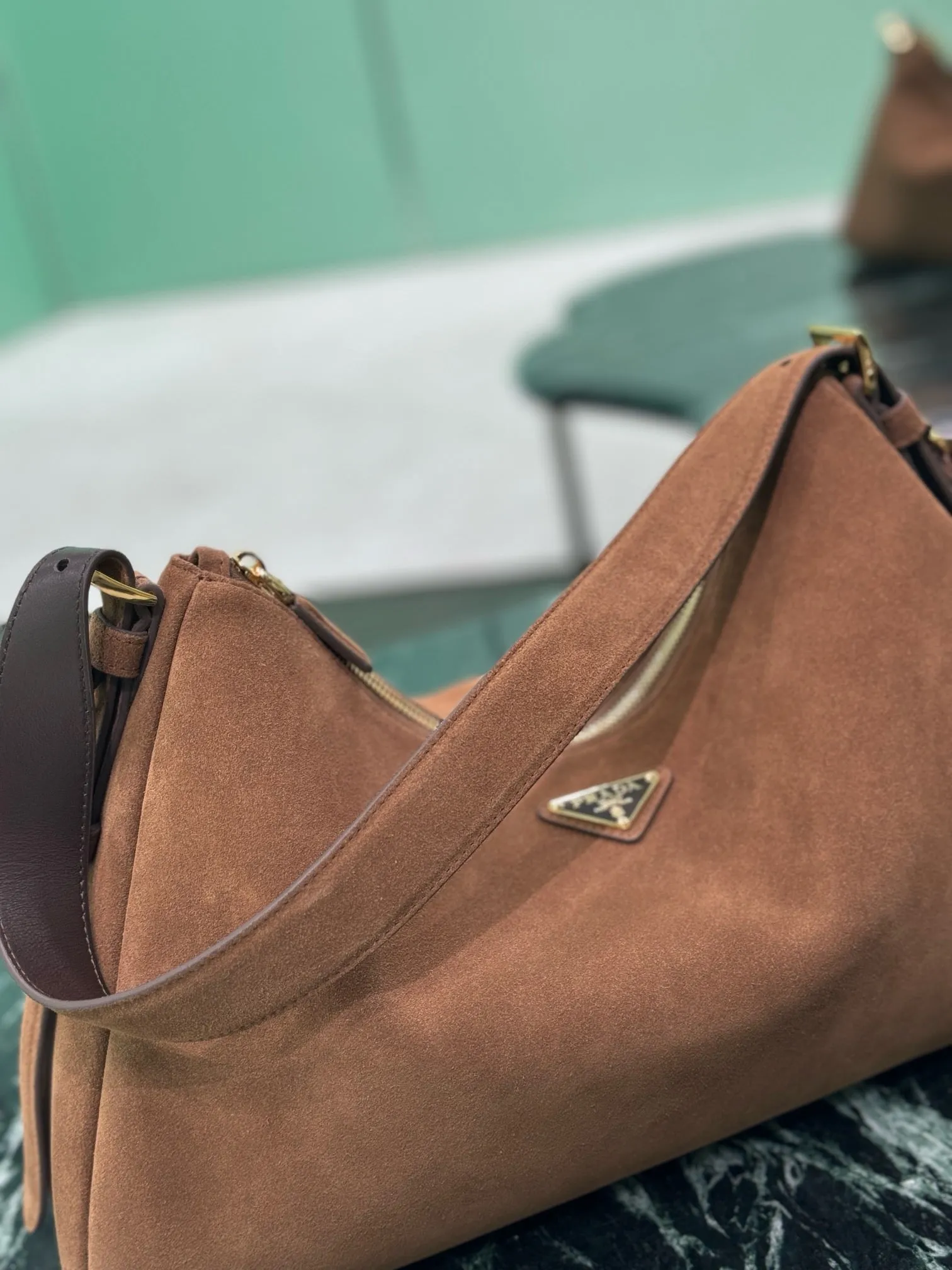 PD311 Prada Aimée Large Suede Shoulder Bag / HIGHEST QUALITY VERSION /9x15.3x4.7inch