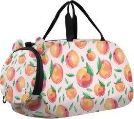 Peach Leaves White Dot Kids Travel Duffel Bag for Boys Girls Overnight Weekend Tote Bag with Shoes Compartment for Beach Swim Trip