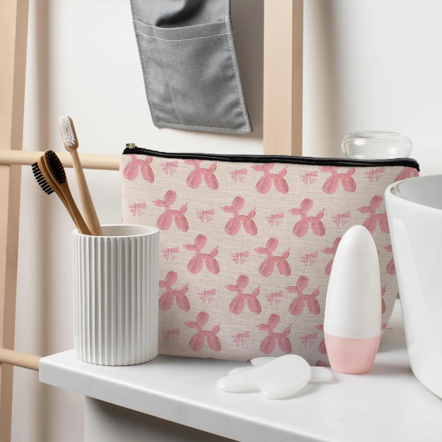 Pink Coquette Bow Balloon Dog Makeup Bag, Pink Preppy Makeup Bag, Aesthetic Makeup Bag, Preppy Stuff, Preppy Gifts for Women, Coquette Stuff, Cute Makeup Bag, Pink Makeup Pouch
