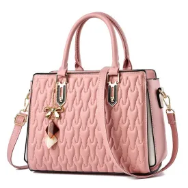 Pink Quilted High Capacity Fashion Handbag with Gold Hardware