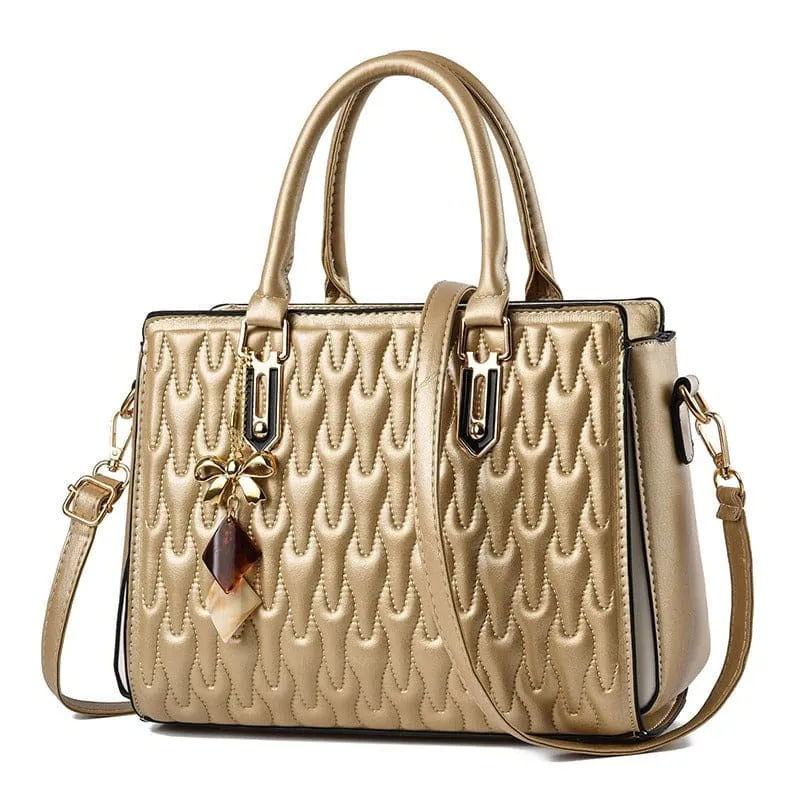 Pink Quilted High Capacity Fashion Handbag with Gold Hardware