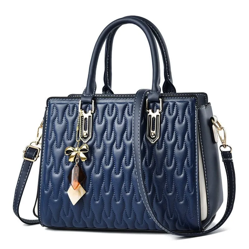 Pink Quilted High Capacity Fashion Handbag with Gold Hardware