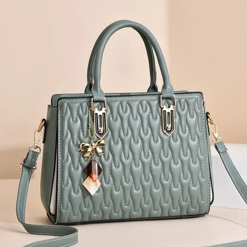 Pink Quilted High Capacity Fashion Handbag with Gold Hardware