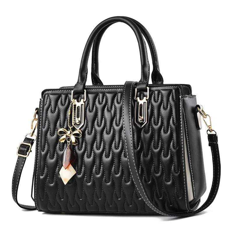Pink Quilted High Capacity Fashion Handbag with Gold Hardware