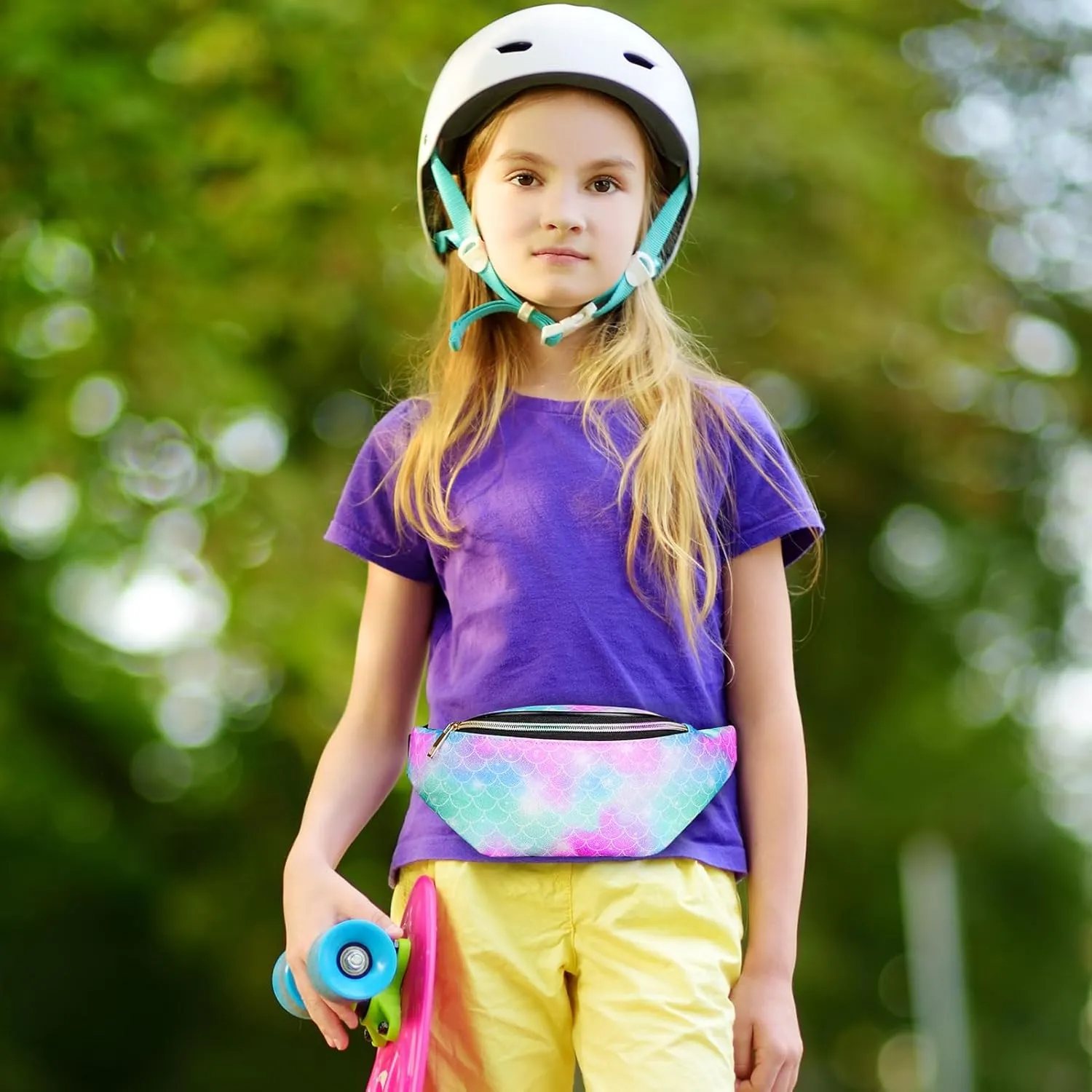 QtGirl Fanny Pack for Kids, Glitter Waist Bag Shiny Bags with Adjustable Belt for Children Sport Running, Camping, Trip