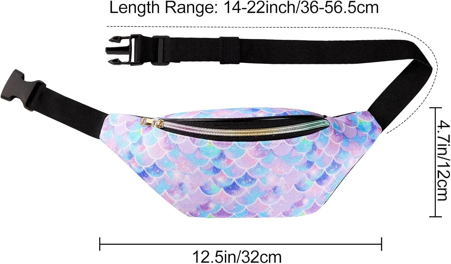 QtGirl Fanny Pack for Kids, Glitter Waist Bag Shiny Bags with Adjustable Belt for Children Sport Running, Camping, Trip
