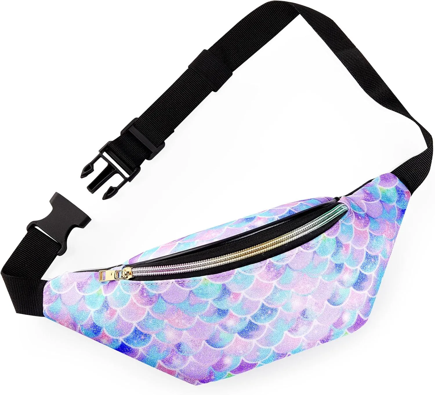 QtGirl Fanny Pack for Kids, Glitter Waist Bag Shiny Bags with Adjustable Belt for Children Sport Running, Camping, Trip