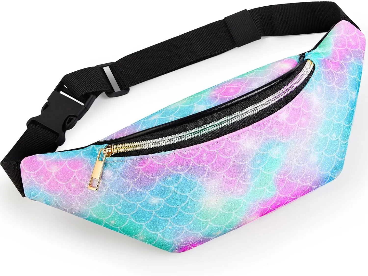 QtGirl Fanny Pack for Kids, Glitter Waist Bag Shiny Bags with Adjustable Belt for Children Sport Running, Camping, Trip