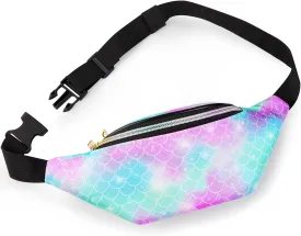 QtGirl Fanny Pack for Kids, Glitter Waist Bag Shiny Bags with Adjustable Belt for Children Sport Running, Camping, Trip