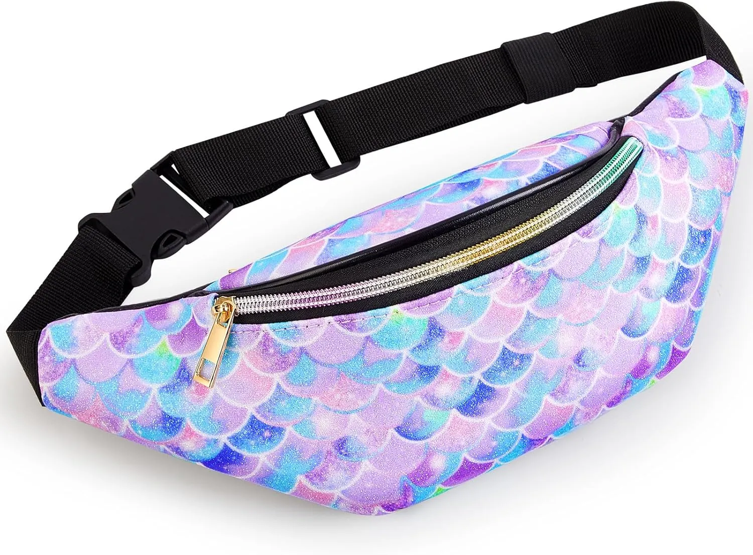 QtGirl Fanny Pack for Kids, Glitter Waist Bag Shiny Bags with Adjustable Belt for Children Sport Running, Camping, Trip