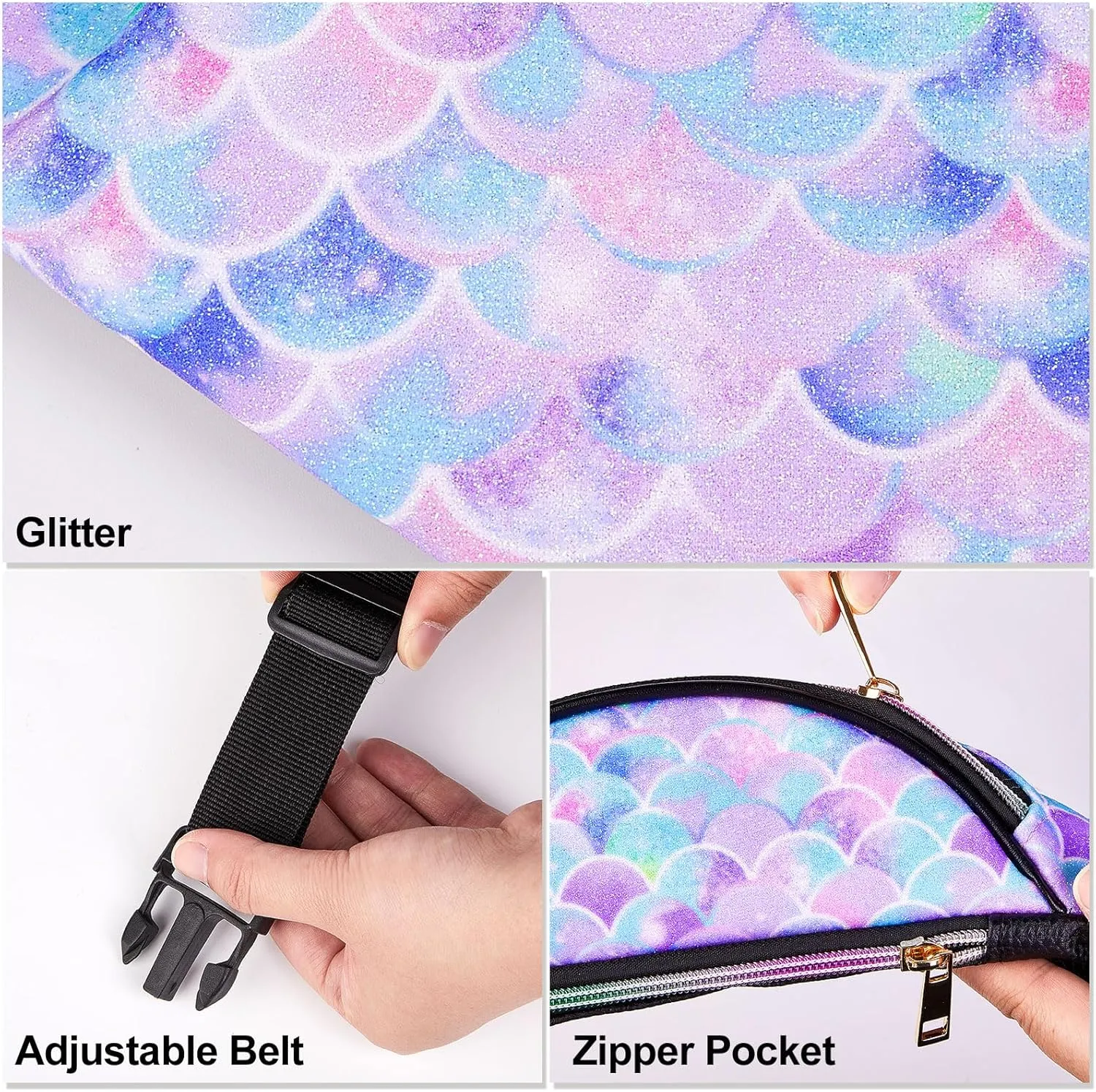 QtGirl Fanny Pack for Kids, Glitter Waist Bag Shiny Bags with Adjustable Belt for Children Sport Running, Camping, Trip