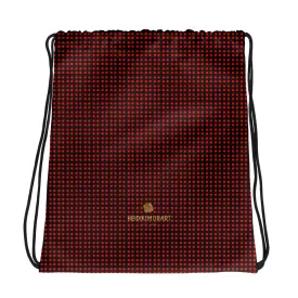 Red Buffalo Drawstring Bag, Plaid Print Designer 15”x17” Drawstring Bag For Travel/ School- Made in USA/EU