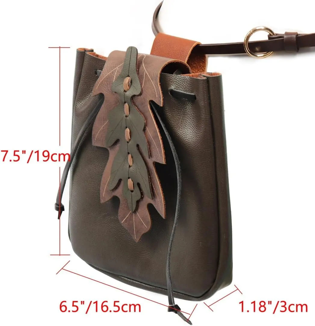 Renaissance Belt Pouch Ren Faire Bag Medieval Fanny Pack Waist Drawstring Leaf Costume Accessories