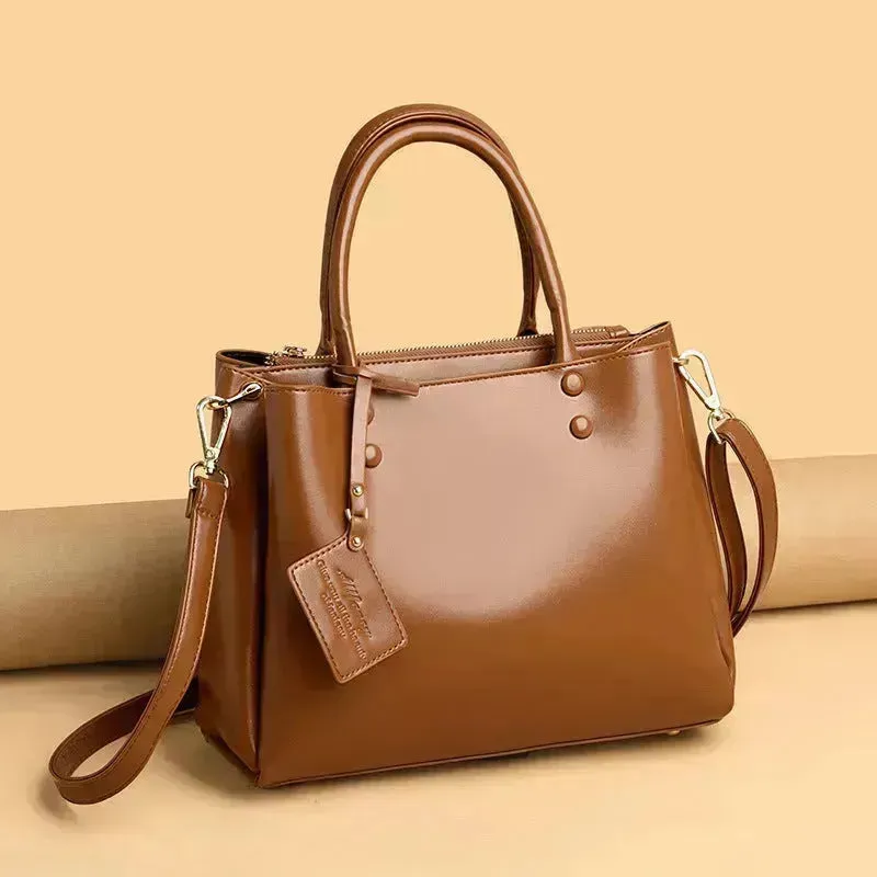 Simple Fashion Large Capacity Work Leather Handbag