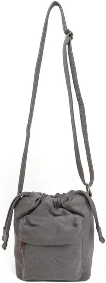 Small Crossbody Bag for Women Shoulder Bag Mini Drawstring Bucket Bag Canvas Tote Handbag Cellphone Bag Purse (Green)
