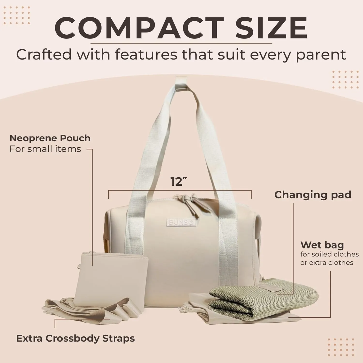 Small Diaper Bag Tote - 12 x 7 x 8 Inches Premium Neoprene Baby Diaper Bag with Portable Changing Pad & Pouch - Lightweight and Water-Resistant Diaper Bags