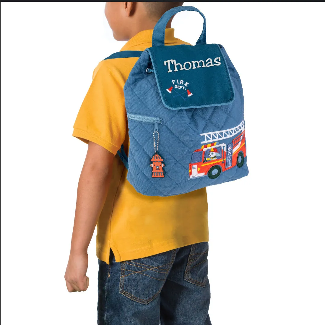 Stephen Joseph Embroidered Quilted Backpack for Toddlers, Firetruck