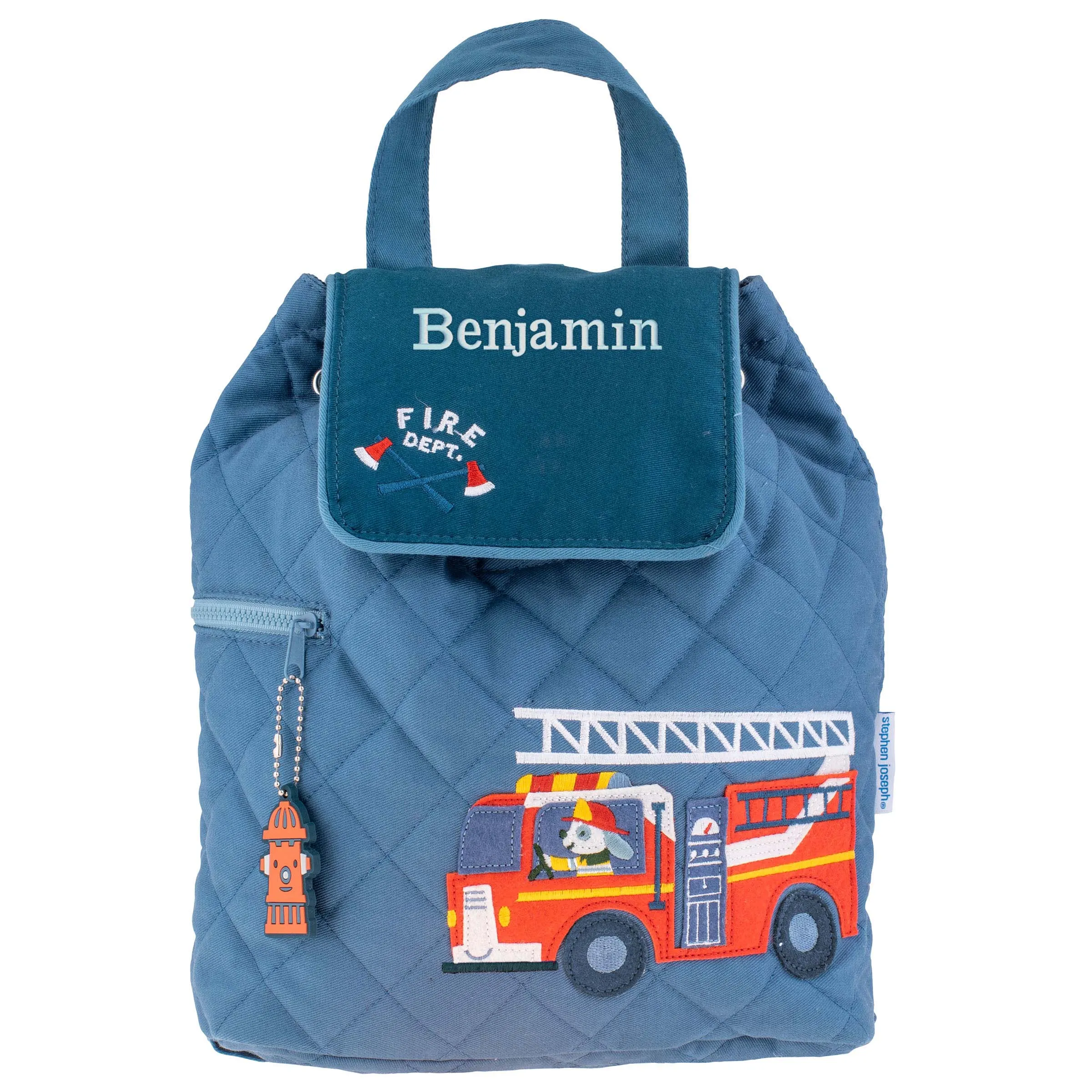 Stephen Joseph Embroidered Quilted Backpack for Toddlers, Firetruck