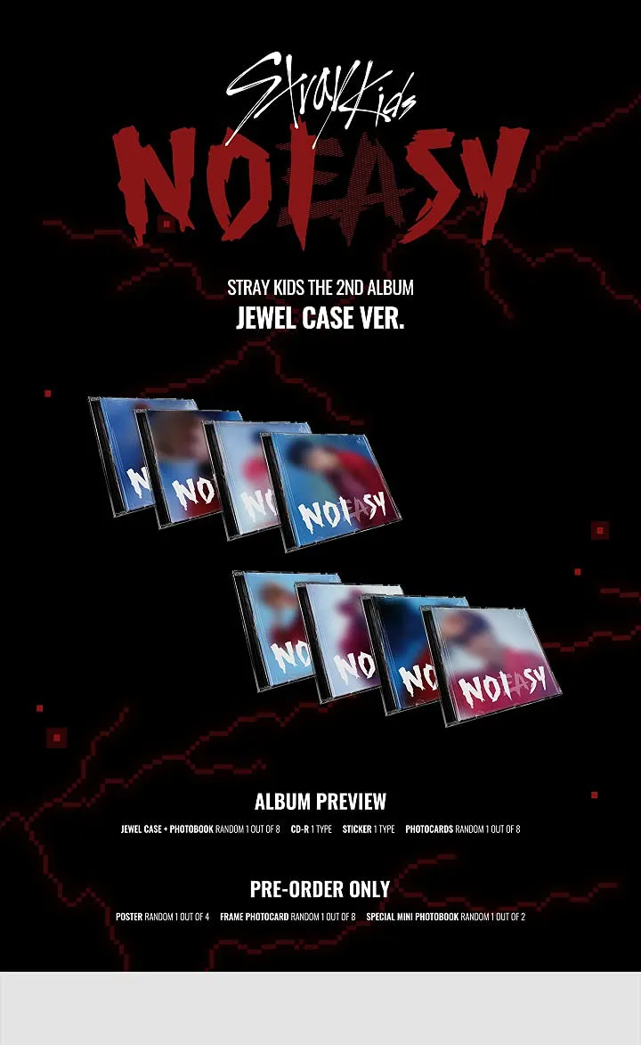 STRAY KIDS NOEASY 2nd Album Jewel Case Random Cover 20p PhotoBook 1p Sticker 1p PhotoCard Tracking Kpop Sealed