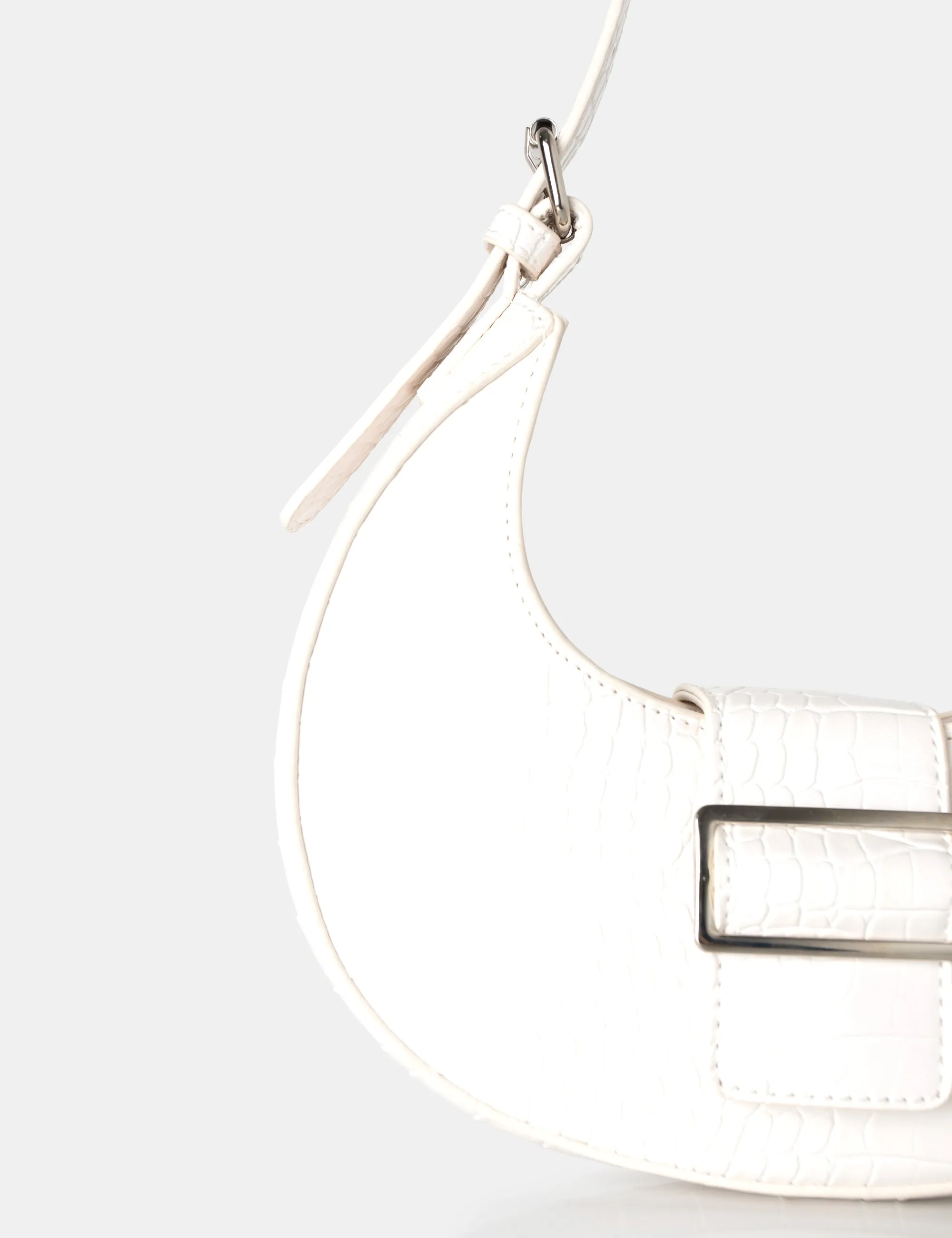 The Sicily White Croc Pu Buckle Feature Hobo Shoulder Bag