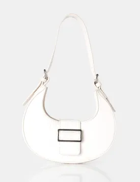 The Sicily White Croc Pu Buckle Feature Hobo Shoulder Bag