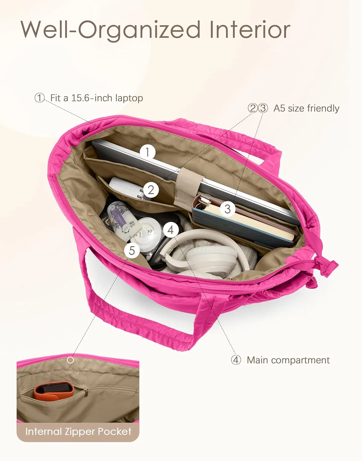 Tote Bag for Women Laptop Work Bags for Women with Zipper Lightweight Quilted Puffer Tote Bag for Travel, Teacher, Nurse