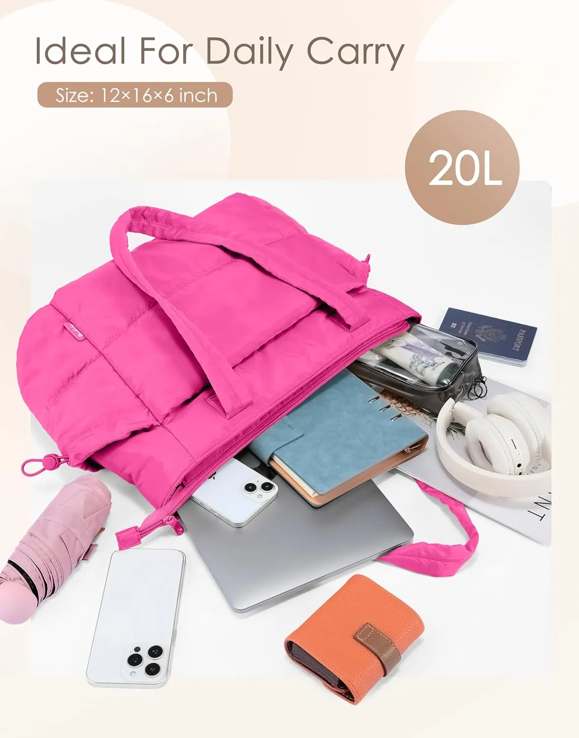 Tote Bag for Women Laptop Work Bags for Women with Zipper Lightweight Quilted Puffer Tote Bag for Travel, Teacher, Nurse