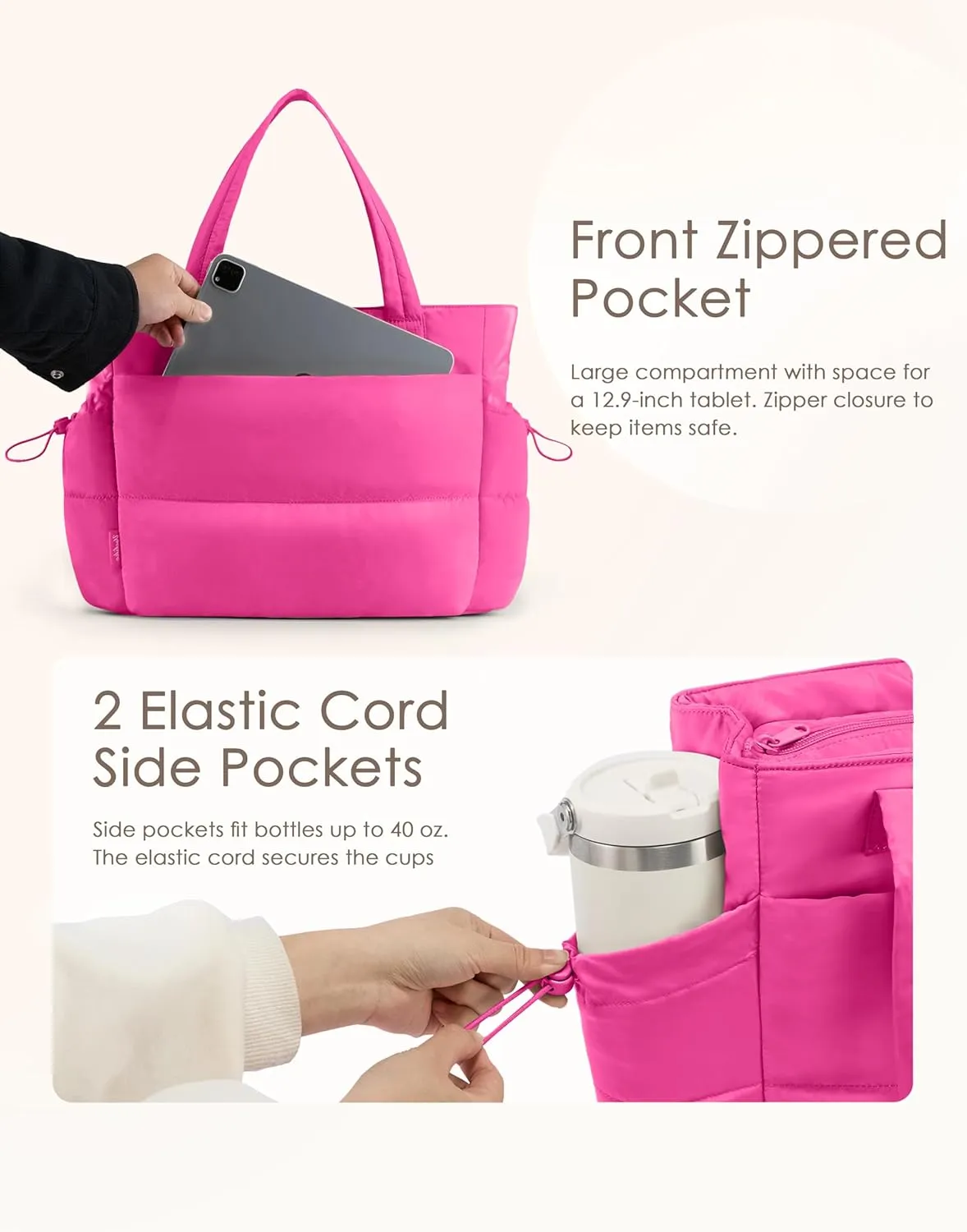 Tote Bag for Women Laptop Work Bags for Women with Zipper Lightweight Quilted Puffer Tote Bag for Travel, Teacher, Nurse