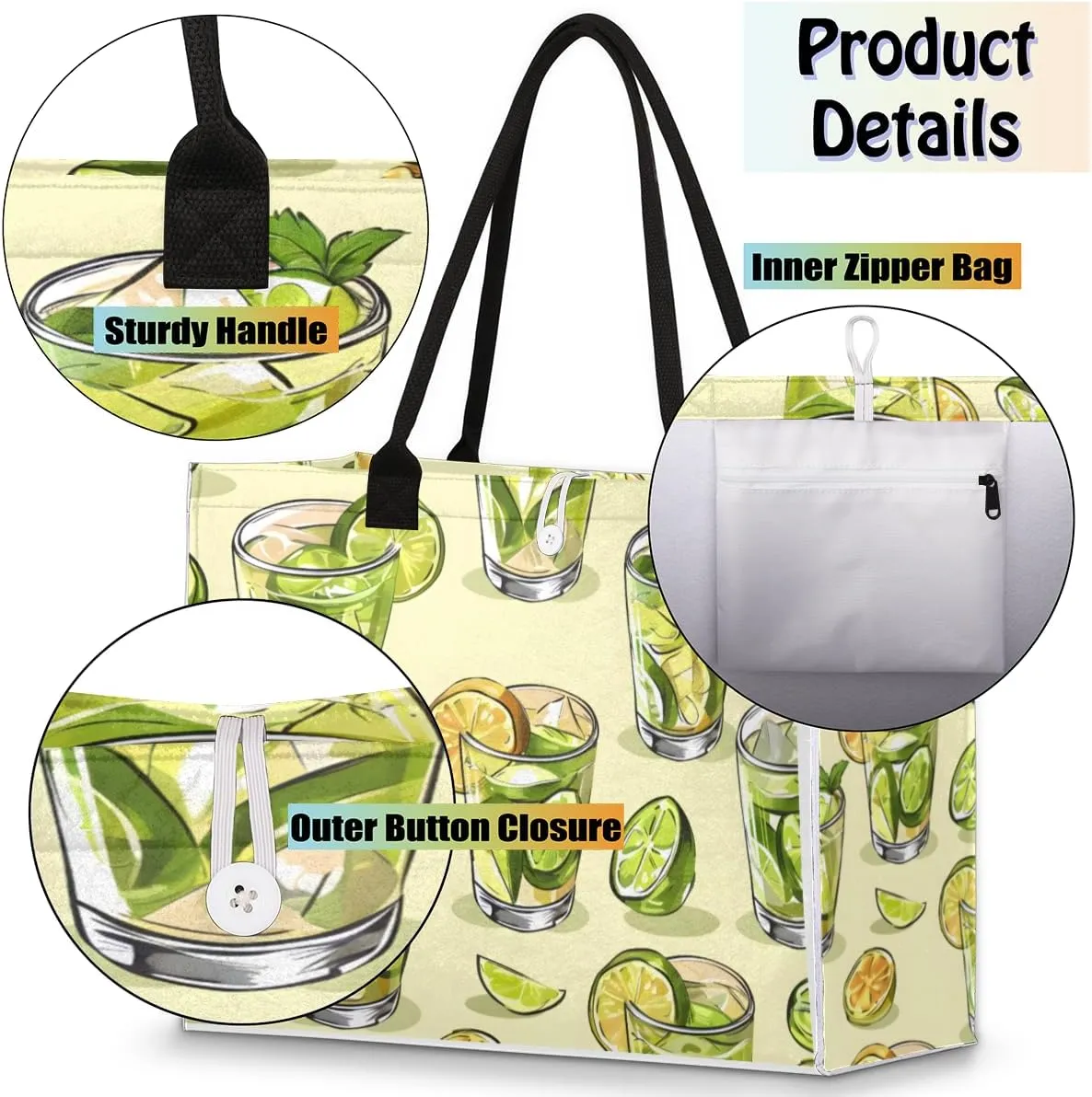 Tote Bag for Women,Travel Storage Shopping Basket with Inner Zipper Pocket Portable Reusable Handbag Gifts02