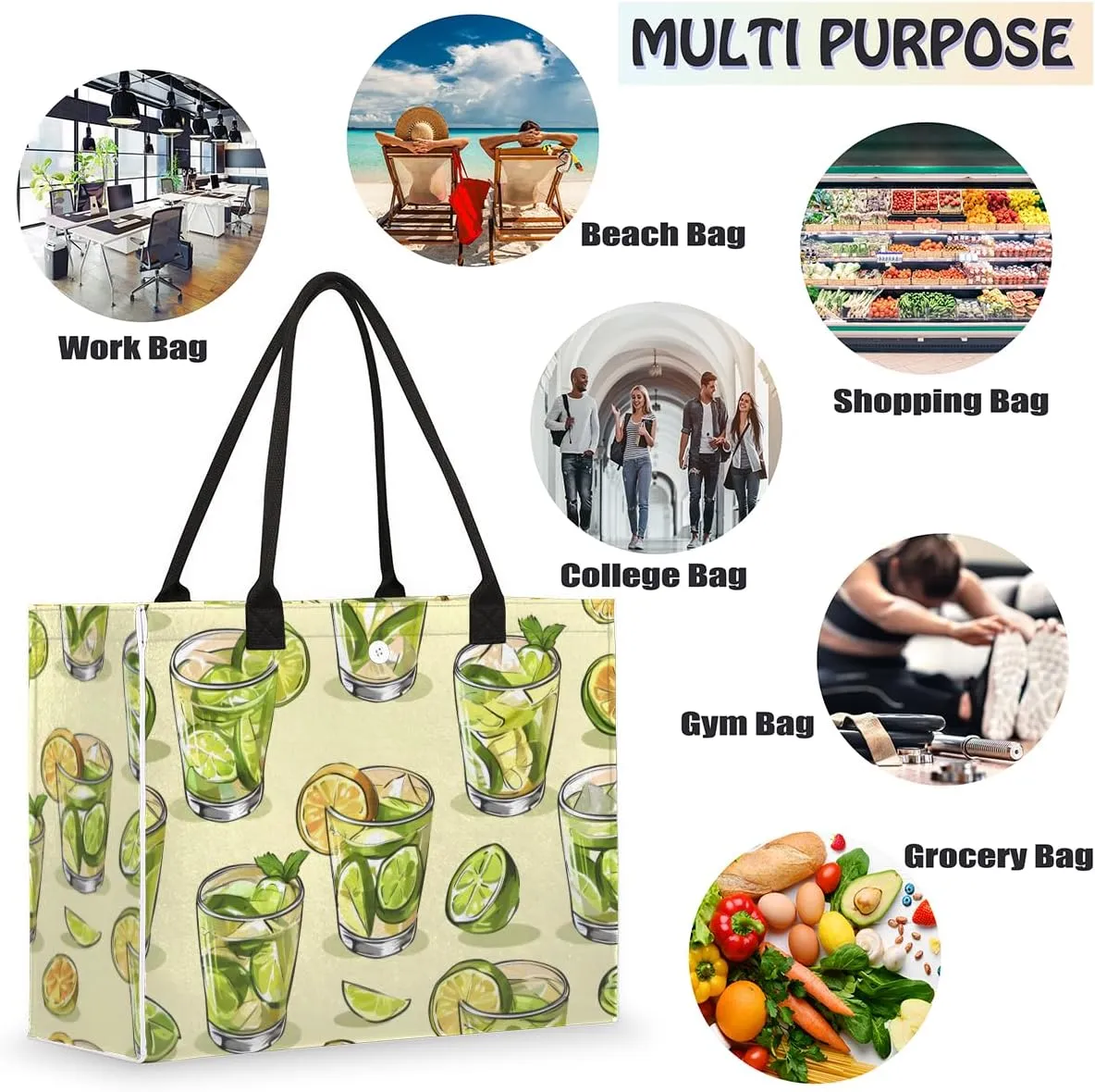 Tote Bag for Women,Travel Storage Shopping Basket with Inner Zipper Pocket Portable Reusable Handbag Gifts02