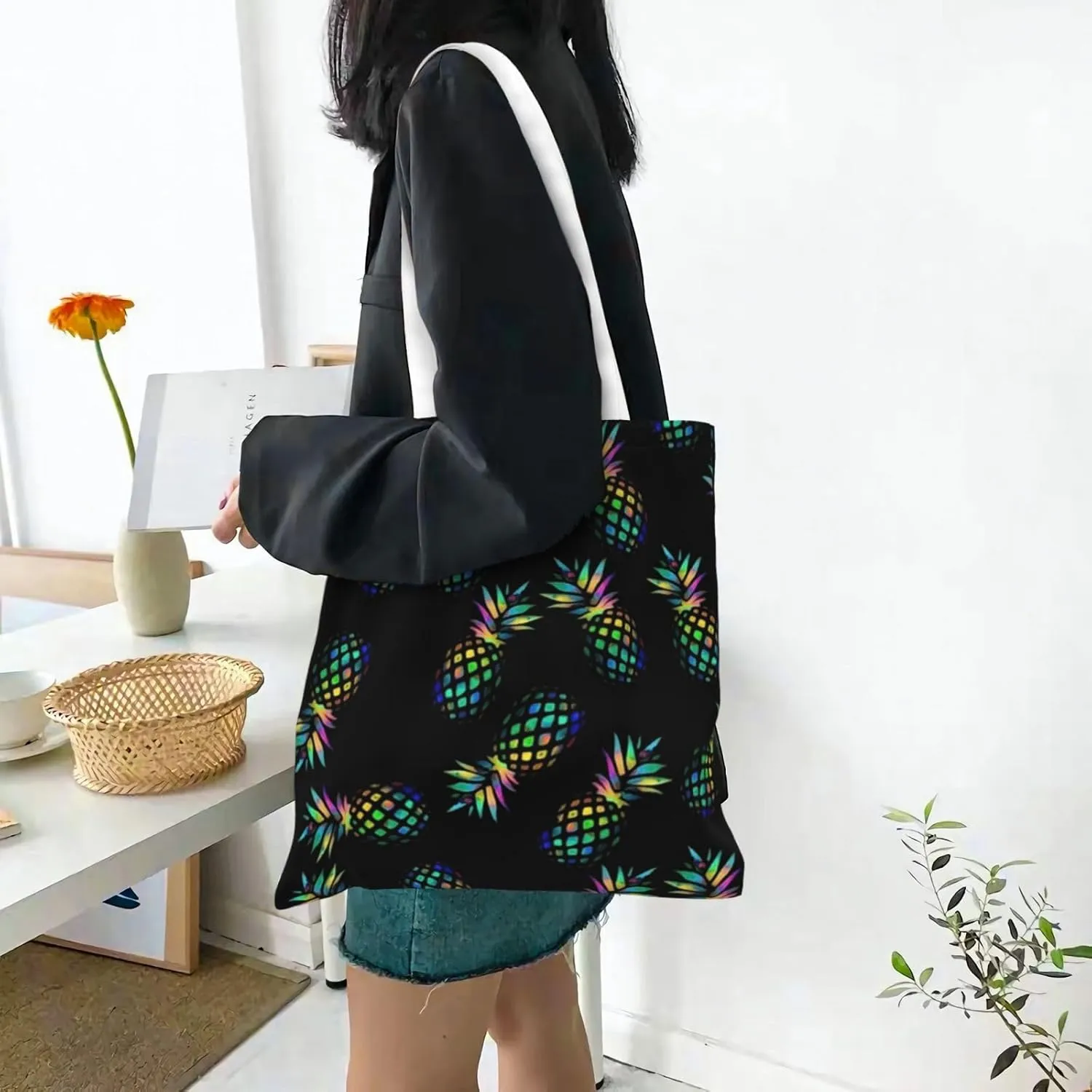 Upside Pineapple Grocery Bag Plays Well Others Reusable Shopping Bags with Handles Shopping Tote Grocery Bags