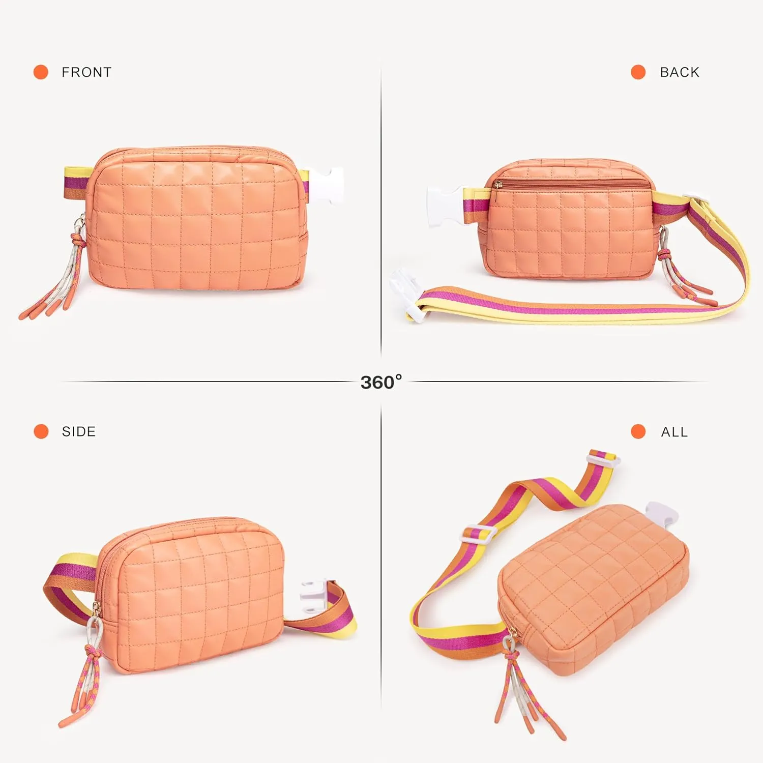 Viva Terry Puffer Bag Quilted Crossbody Bag Small Puffy Padded Belt Bag for Woman Running Traveling Hiking Workout Sports with Adjustable Strap-Orange