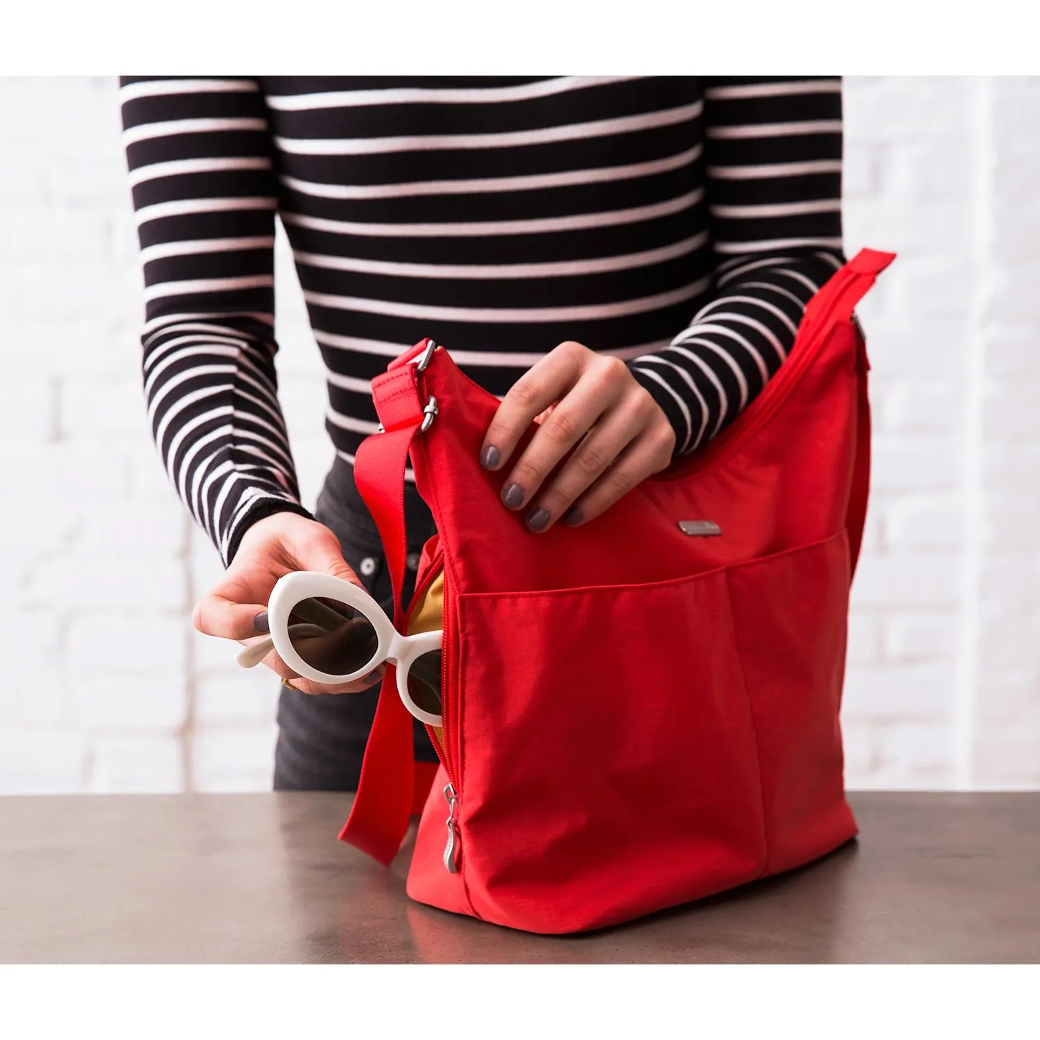 Women's Baggallini Hobo Crossbody with RFID Wristlet Black/Sand Nylon