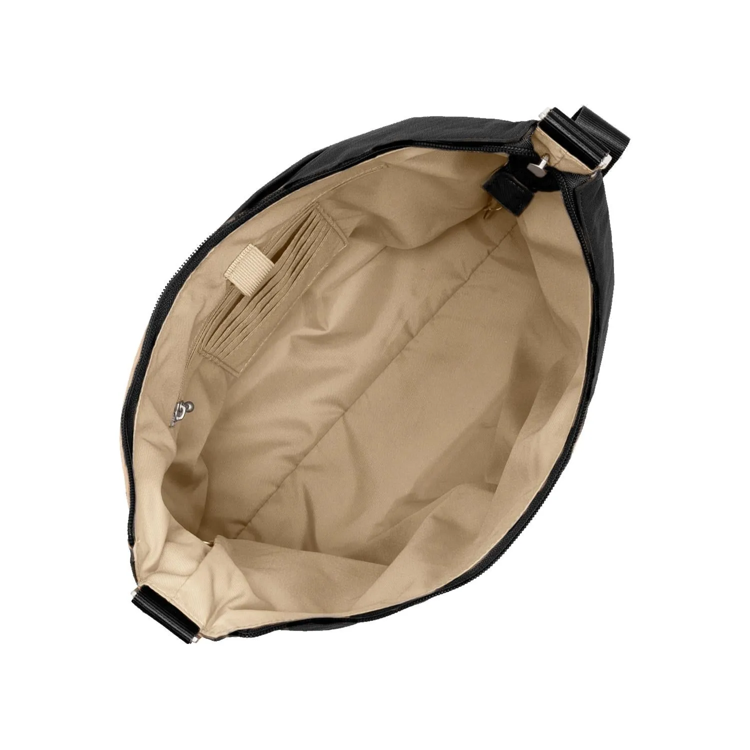 Women's Baggallini Hobo Crossbody with RFID Wristlet Black/Sand Nylon