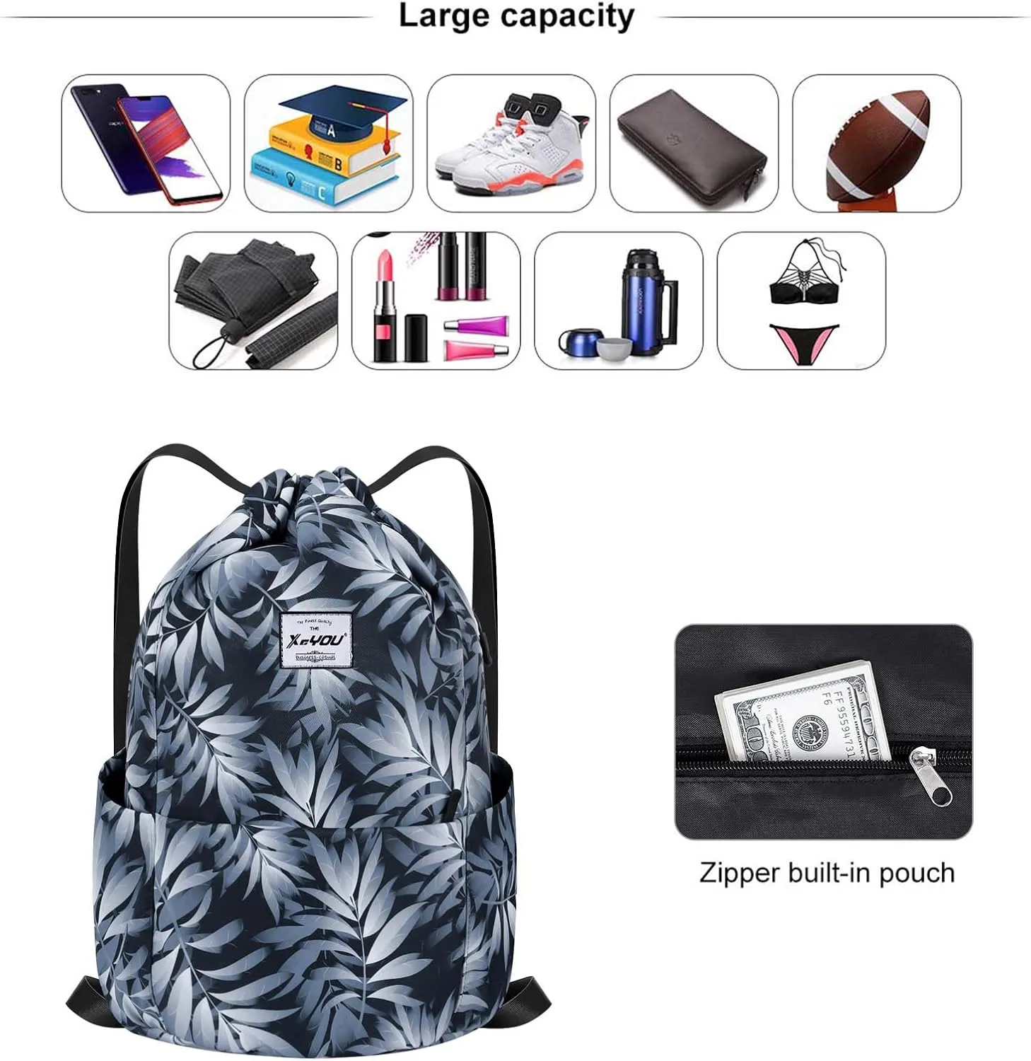XEYOU Drawstring Sports Backpack Lightweight Gym Yoga Sackpack Shoulder Rucksack Casual Outdoor Daypack for Women and Men