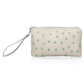 Zip Wristlet in Golden Shimmer Beige with Myriad Sea Green Stars