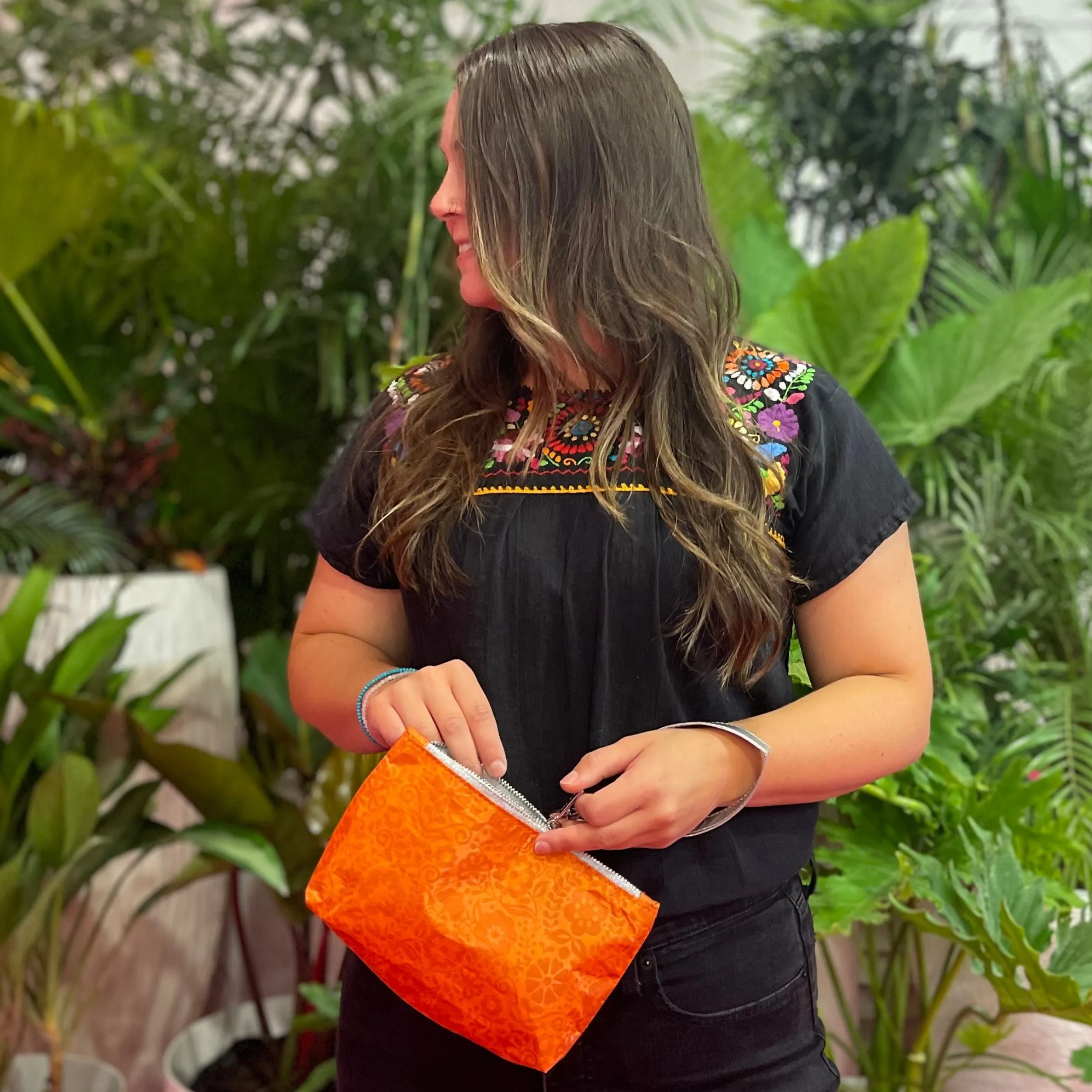 Zip Wristlet in Marigold Flowers